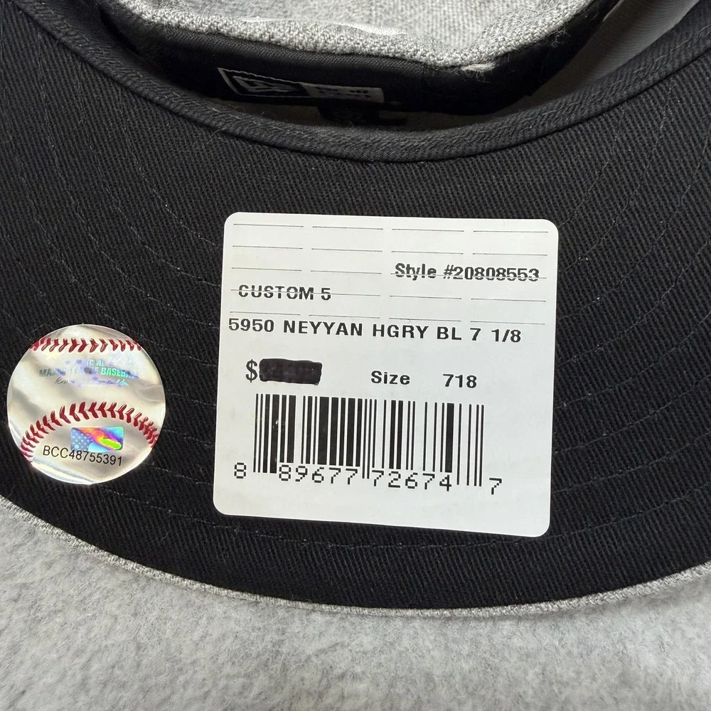New York Yankees Hat Cap Fitted‎ Mens 7 1/8 Gray Black MLB Baseball New Era